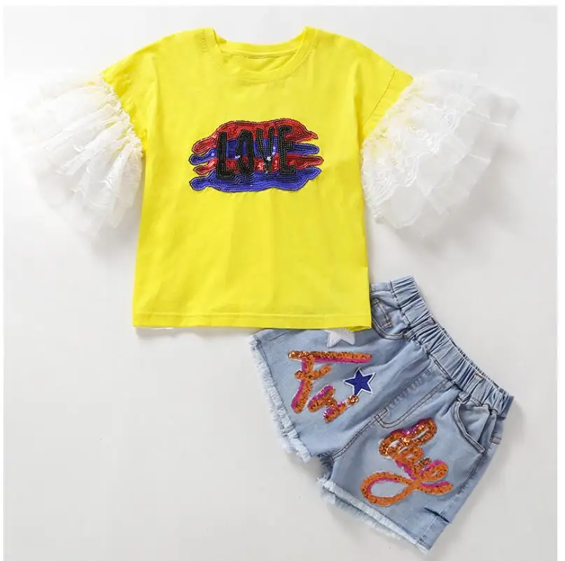 New Retail Teenage 2019 Baby Girls Summer Boutique Sets, Sequined T-shirt + Jean Shorts 4-9T Girls Clothes Free Shipping
New Retail Teenage 2019 Baby Girls Summer Boutique Sets, Sequined T-shirt + Jean Shorts 4-9T Girls Clothes Free Shipping