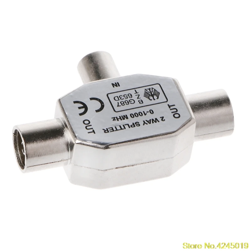 2 Way T Splitter1x Male to 2 x Female Metal COAX Coaxial TV Aerial Adapter Connector
2 Way T Splitter1x Male to 2 x Female Metal COAX Coaxial TV Aerial Adapter Connector