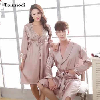 Couples Robe Sets Love Sleepwear Long sleeve V-Neck Size Nightwear Men And Women Luxury Silk Robes
Couples Robe Sets Love Sleepwear Long sleeve V-Neck Size Nightwear Men And Women Luxury Silk Robes