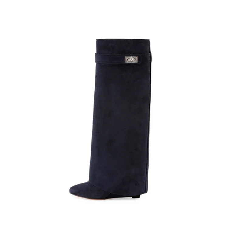 Women Wedge Boots Black Fold Knee High Heel Boots Genuine Leather Pointed Toe Long Boots Female Wedges Heel Botas Big Size Shoes
Women Wedge Boots Black Fold Knee High Heel Boots Genuine Leather Pointed Toe Long Boots Female Wedges Heel Botas Big Size Shoes