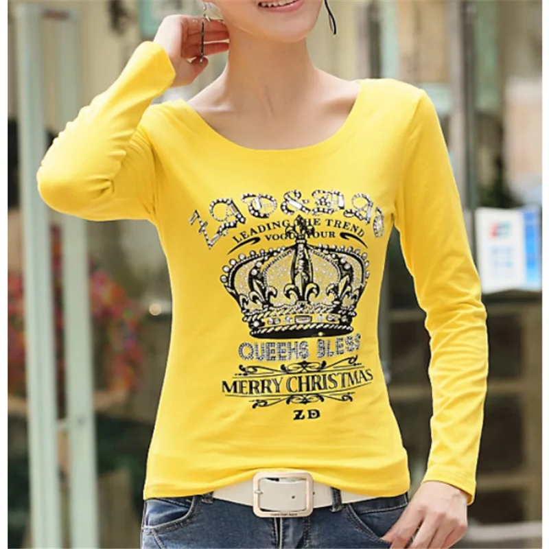 Yellow Female t shirt diamond tshirt Fashion Print Rhinestone Cotton T-shirts For Women Poleras Mujer Autumn Tops long Sleeve
Yellow Female t shirt diamond tshirt Fashion Print Rhinestone Cotton T-shirts For Women Poleras Mujer Autumn Tops long Sleeve