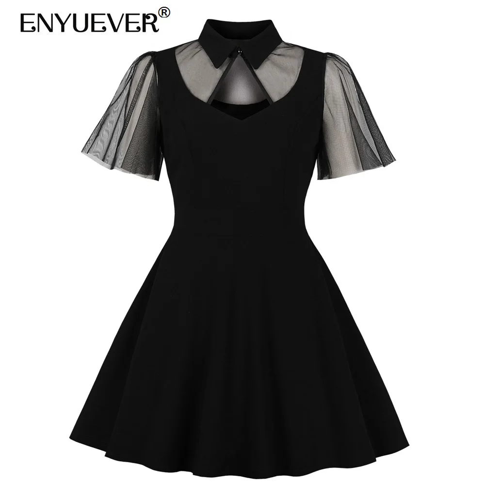 Enyuever Elegant Black Gothic Dress Mesh Lace Short Sleeve Bowknot Vestido Casual Robe Vintage Sexy Party Goth Dress Streetwear
Enyuever Elegant Black Gothic Dress Mesh Lace Short Sleeve Bowknot Vestido Casual Robe Vintage Sexy Party Goth Dress Streetwear