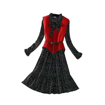 2019 Autumn Winter Women Casual Sleveless Vest Knitted Tops+Female Elegant Pleated Mermaid Lace Up Dots Bow Long Vestidos H102
2019 Autumn Winter Women Casual Sleveless Vest Knitted Tops+Female Elegant Pleated Mermaid Lace Up Dots Bow Long Vestidos H102