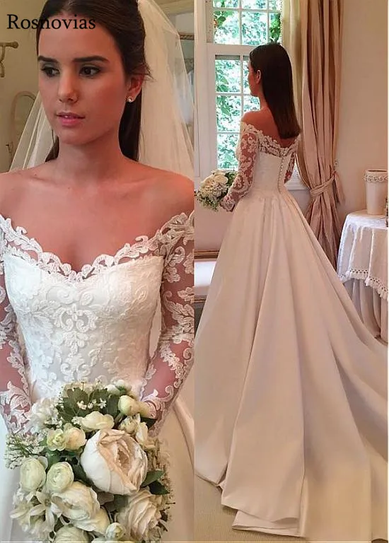 Off Shoulder Wedding Dresses 2020 Long Sleeves Sweep Train Lace Appliques Modern Church Bridal Gowns Vestido De Novia Customized
Off Shoulder Wedding Dresses 2020 Long Sleeves Sweep Train Lace Appliques Modern Church Bridal Gowns Vestido De Novia Customized