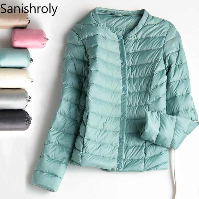 Женский короткий пуховик Sanishroly тонкий белый на утином пуху ультра-светильник