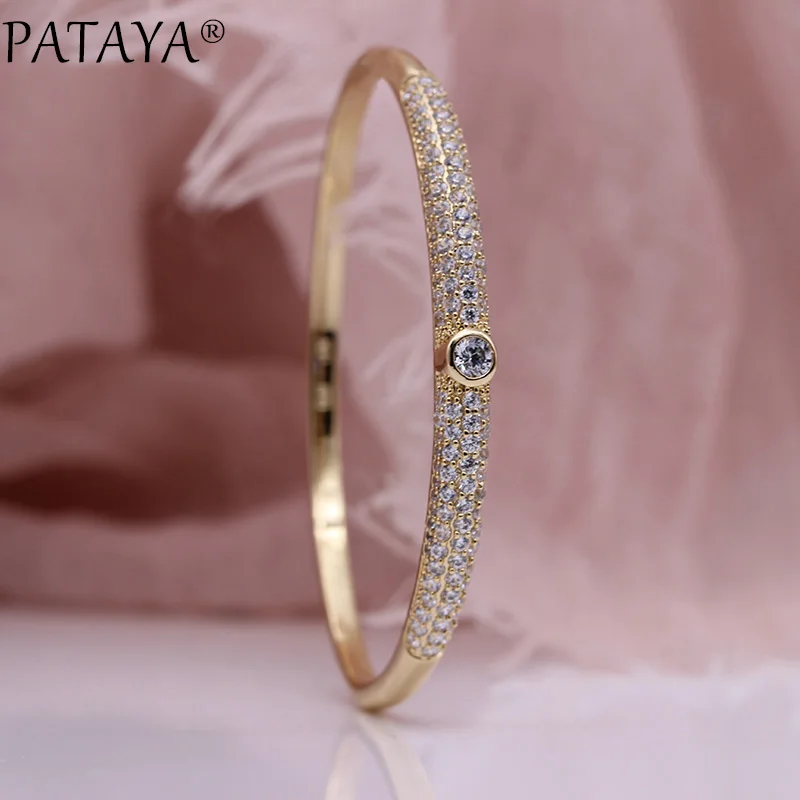 PATAYA New Micro-wax Inlay Luxury Women Bangles 585 Rose Gold White Natural Zircon Fashion Jewelry Wedding Fine Unique Bangle
PATAYA New Micro-wax Inlay Luxury Women Bangles 585 Rose Gold White Natural Zircon Fashion Jewelry Wedding Fine Unique Bangle