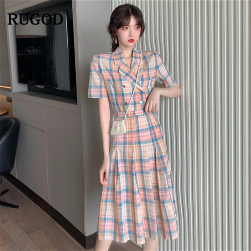 RUGOD 2019 New Arrival Women Plaid Suits Turn-down Collar Short Sleeves Shirt And High Waist A-line Skirt Vintage Sweet Mujer 
RUGOD 2019 New Arrival Women Plaid Suits Turn-down Collar Short Sleeves Shirt And High Waist A-line Skirt Vintage Sweet Mujer