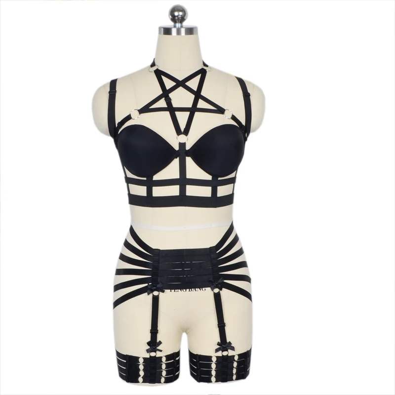 Sexy Black Adjustable Pentagram Cage Bra + Elastic Harness Garter Set Harajuku Goth Full Bondage Nightclub Lingerie N0070
Sexy Black Adjustable Pentagram Cage Bra + Elastic Harness Garter Set Harajuku Goth Full Bondage Nightclub Lingerie N0070