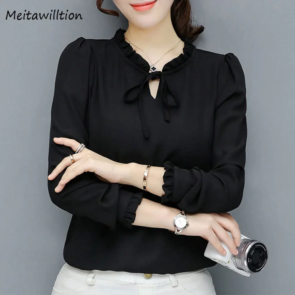 2018 New Spring Summer Shirts Women Chiffon Blouse Long Sleeve Ruffle Collar Fashion Tops Women's Clothing Plus Size XXXL | Женская