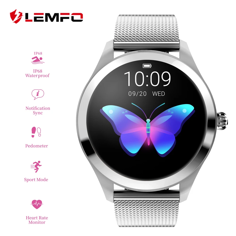 Смарт часы LEMFO KW10 для женщин 1 04 дюймов экран IP68 водонепроницаемый монитор