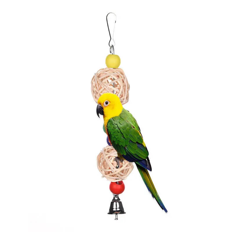 Mayitr Parrot Toys Pet Bird Bites Climb Chew Toy Hanging Cockatiel Parakeet Climb Chewing Cage With Bell Bird Toys Multi Styles