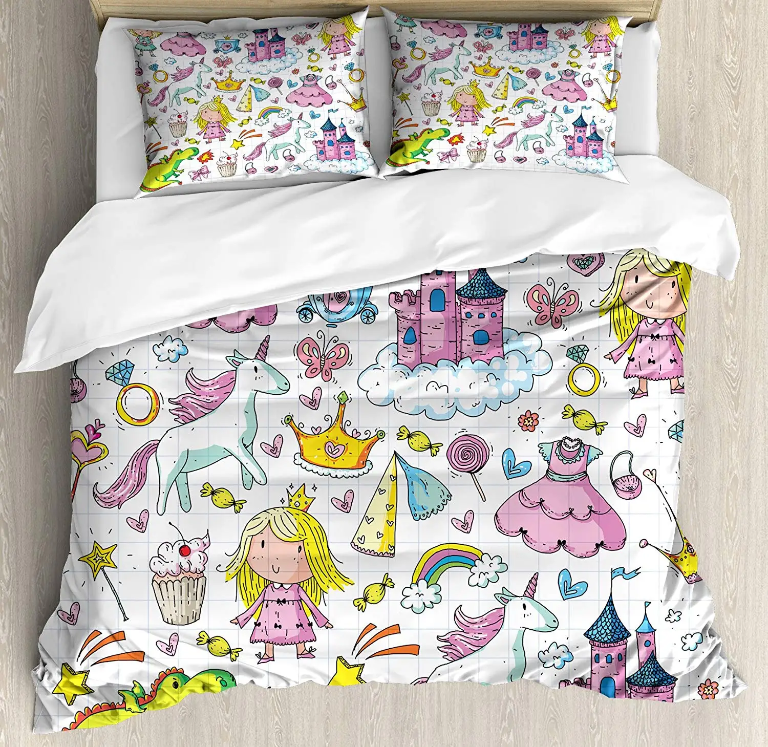Princess Duvet Cover Set, Bundle of Girls Kids Collection Fairytale Fantasy Characters Castles Accessories 4 Piece Bedding Set
Princess Duvet Cover Set, Bundle of Girls Kids Collection Fairytale Fantasy Characters Castles Accessories 4 Piece Bedding Set