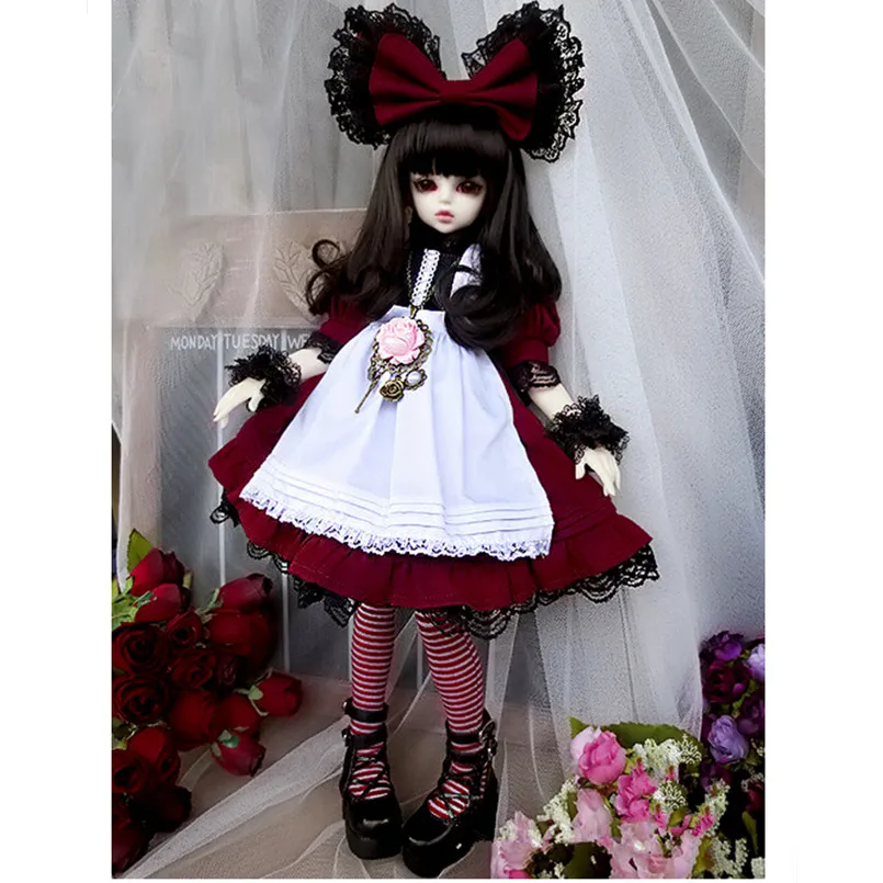 Новая кукла 1/4 SD BJD одежда включает платье головной убор и чулки Платья для кукол