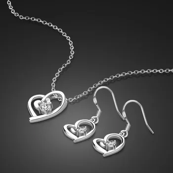 New Ladies 925 Silver Set Necklace / Earrings Sweet Style Heart-Shaped Pendant Zircon Inlaid Design Solid Silver Clavicle chains
New Ladies 925 Silver Set Necklace / Earrings Sweet Style Heart-Shaped Pendant Zircon Inlaid Design Solid Silver Clavicle chains