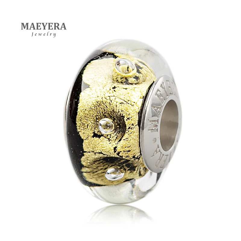 MAEYERA 925 Sterling Silver Lampwork Beads Black Gold Foil Bubbles Murano Glass Beads Fit European Charm Bracelet 920362
MAEYERA 925 Sterling Silver Lampwork Beads Black Gold Foil Bubbles Murano Glass Beads Fit European Charm Bracelet 920362