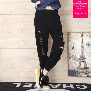 plus size 4XL 2019 sahion Women Elastic Waist Jeans Harem Pants Ankle Length Hole Ripped Casual Boyfriend Denim Female Trousers 
plus size 4XL 2019 sahion Women Elastic Waist Jeans Harem Pants Ankle Length Hole Ripped Casual Boyfriend Denim Female Trousers