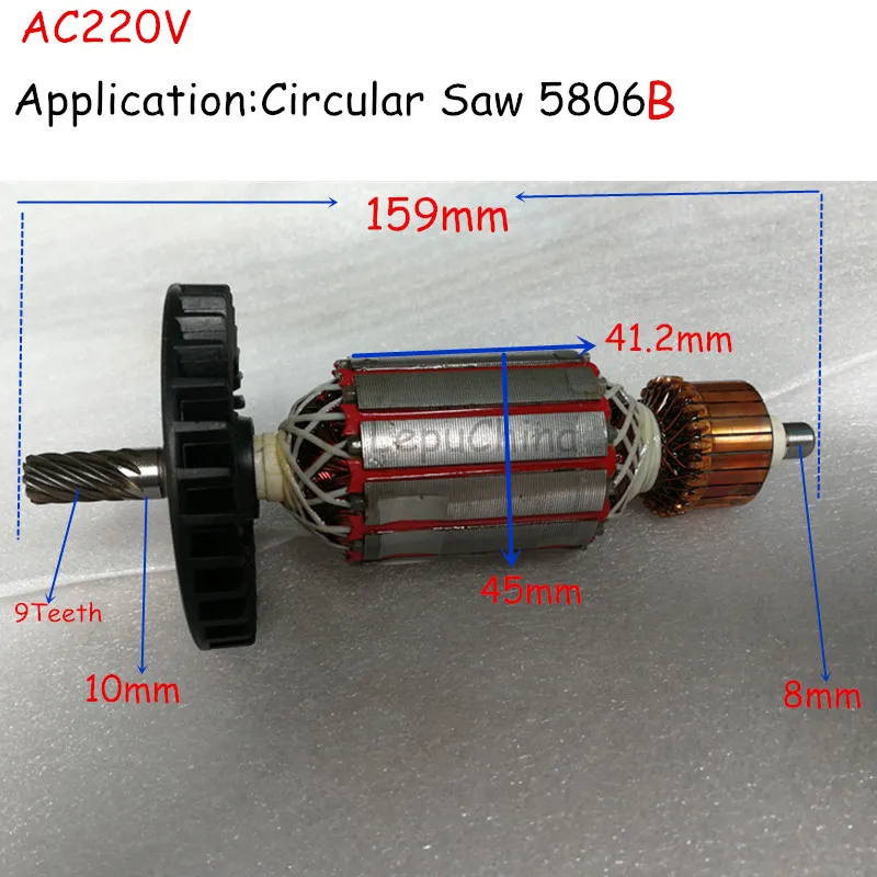 AC 220V High quality the 9 Teeth 7'' Circular saw armature Rotor replacement for MAKITA 5806B , Hot sale!!!
AC 220V High quality the 9 Teeth 7'' Circular saw armature Rotor replacement for MAKITA 5806B , Hot sale!!!