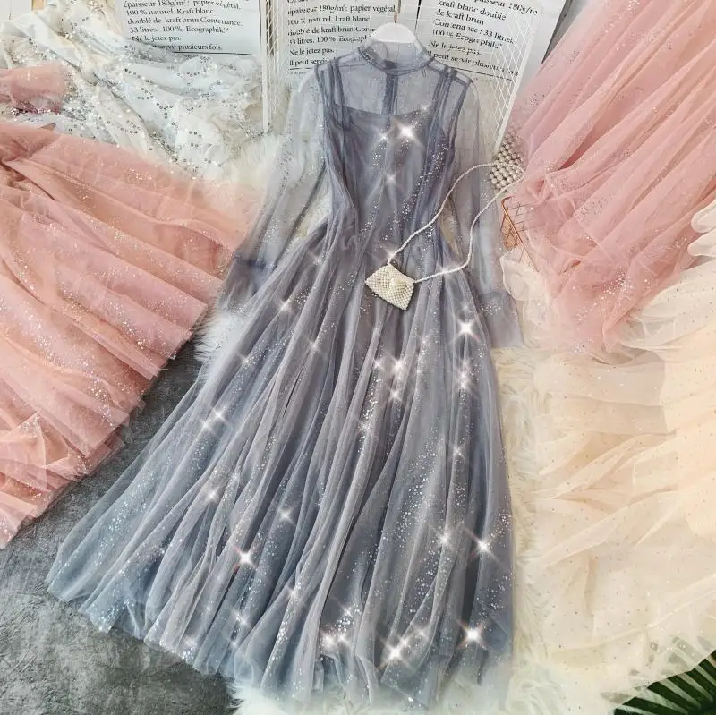2019 New Spring Women's Fairy Dresses Ladies Long Sleeve Sparkles with Sequins Two Piece Set Long Dresses
2019 New Spring Women's Fairy Dresses Ladies Long Sleeve Sparkles with Sequins Two Piece Set Long Dresses