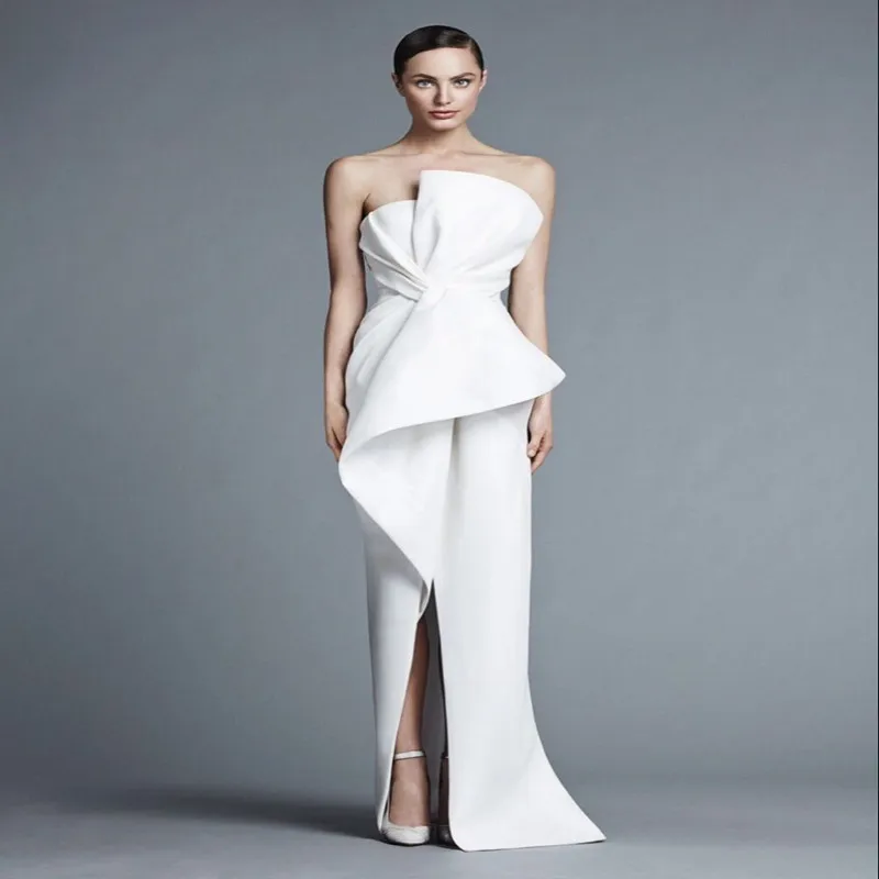 Sexy Backless Prom Dresses Party Gowns Strapless Sheath White Satin Long Dress with Tiers Vestido De Fiesta 2015
Sexy Backless Prom Dresses Party Gowns Strapless Sheath White Satin Long Dress with Tiers Vestido De Fiesta 2015