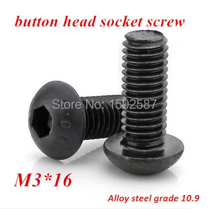 100pcs/lot M3*16 Hexagon Socket Button Head Screw Black 10.9 Grade ISO7380 Pan Hex Bolt M3X16mm | Обустройство дома