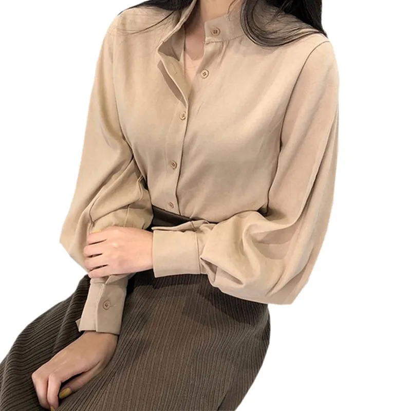 Vintage Lantern Sleeve Tops Women Blouses 2019 Spring Stand Collar Solid Loose Casual Tops Ladies Elegant Office Blouses PZ1067
Vintage Lantern Sleeve Tops Women Blouses 2019 Spring Stand Collar Solid Loose Casual Tops Ladies Elegant Office Blouses PZ1067