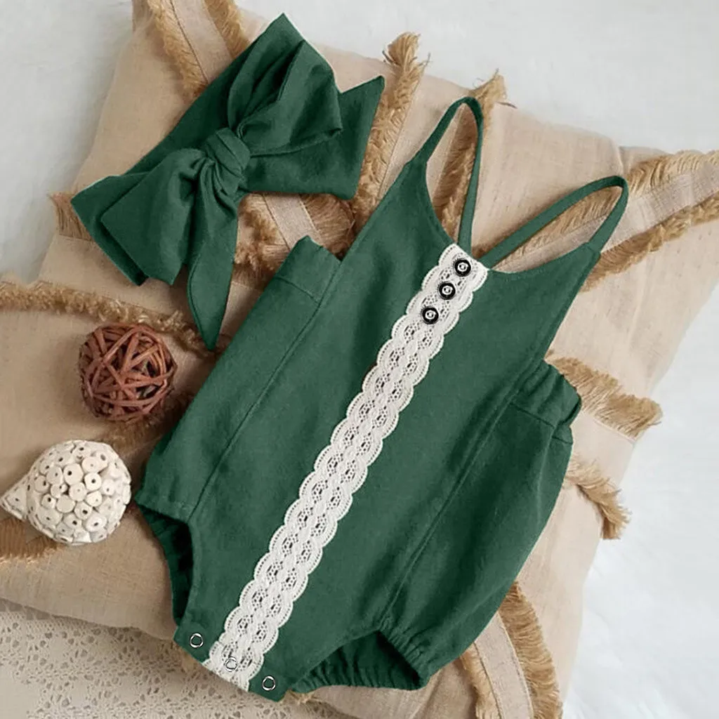 Newborn Infant Baby Girl Sleeveless Gallus Lace Linen Romper Jumpsuit Hairband #5
Newborn Infant Baby Girl Sleeveless Gallus Lace Linen Romper Jumpsuit Hairband #5