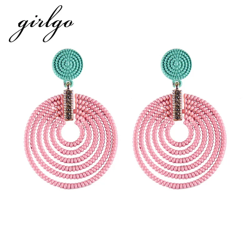 

Girlgo Fashion Brand Metal Multilayers Round Drop Earrings For Women Luxury Maxi Beads Pendant Statement Earrings Dangle Jewelry