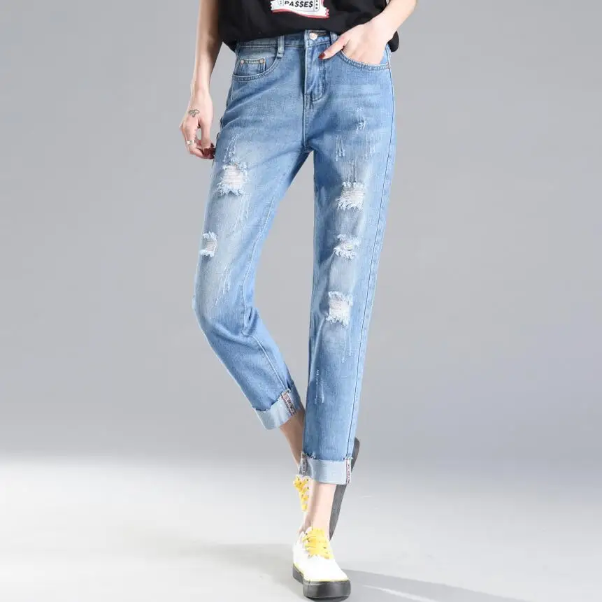 High waist hole 2018New female Haren loose women pants woman fashion broken torn ripped Jeans student girl denim Cheap wholesale 
High waist hole 2018New female Haren loose women pants woman fashion broken torn ripped Jeans student girl denim Cheap wholesale