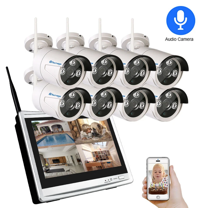 

Techage 8CH 1080P Wifi Camera System 2MP Wireless LCD Monitor NVR Set Outdoor Security Audio Sound CCTV Surveillance Kit 3TB HDD