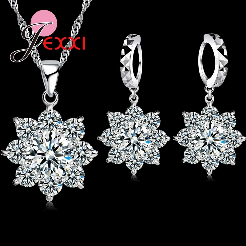 Top Qualtiy Romantic 925 Silver Crystal Snowflake Wedding Jewelry Sets Flower Necklace Drop Earrings for Women Bride
Top Qualtiy Romantic 925 Silver Crystal Snowflake Wedding Jewelry Sets Flower Necklace Drop Earrings for Women Bride