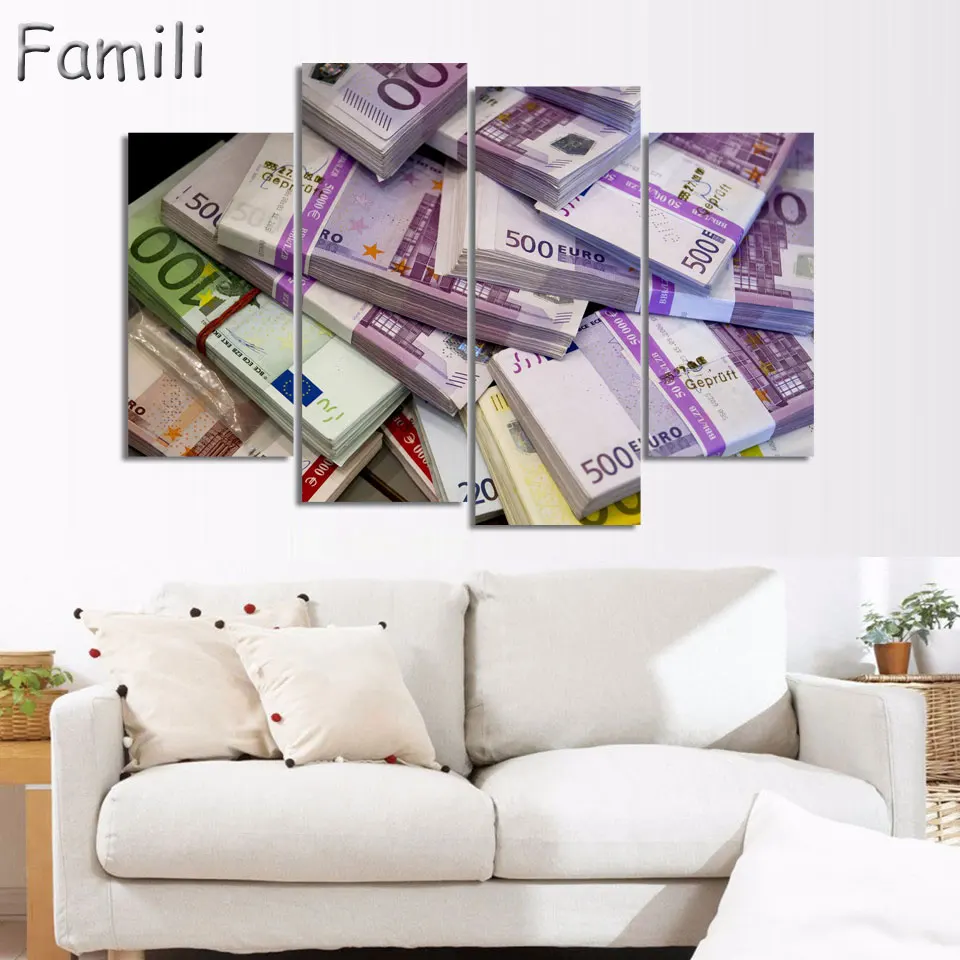 

Printed Canvas Painting Banknotes Wall Art Posters 4Pcs Unframed Modular Paintings Hot Cuadros Decor HD Wall Pictures For Home