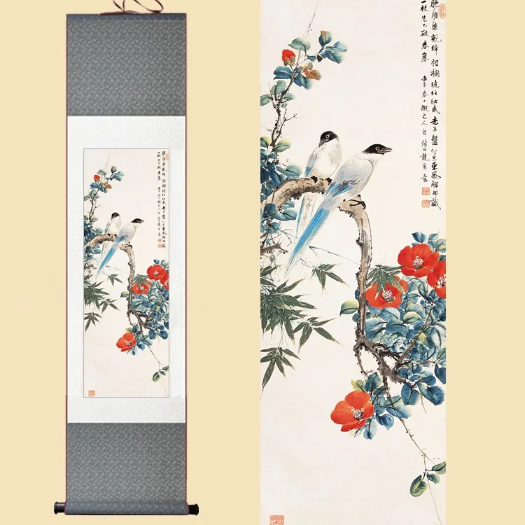 Chinese Silk Watercolor Flower and Birds Red Camellia bamboo Feng Shui ink art wall picture damask framed scroll canvas painting
Chinese Silk Watercolor Flower and Birds Red Camellia bamboo Feng Shui ink art wall picture damask framed scroll canvas painting