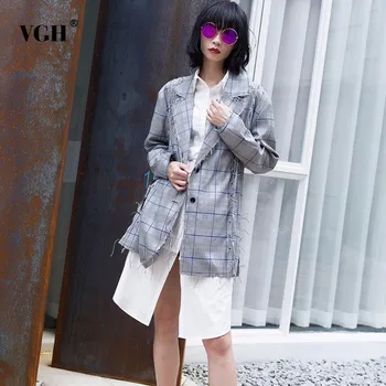 VGH Plaid Women's Blazer Ring Notches Long Sleeve Single Breasted Coat Female Metal Ring Patchwork Loose Tops Fashion New
VGH Plaid Women's Blazer Ring Notches Long Sleeve Single Breasted Coat Female Metal Ring Patchwork Loose Tops Fashion New