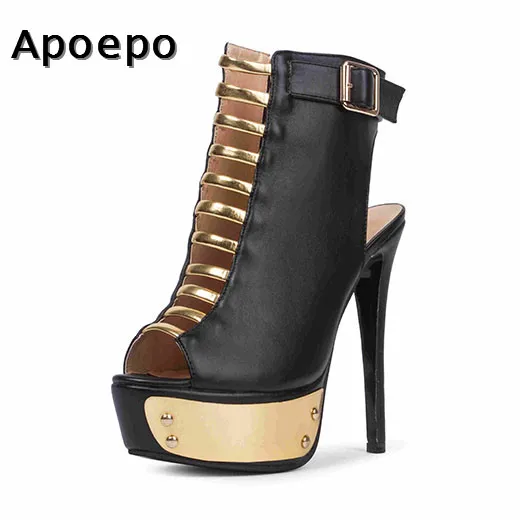 New Hot Selling Platform Boots 2018 Sexy Peeo Toe Buckle Strap Summer Sandal Boots Cuouts High Heel Ankle Boots