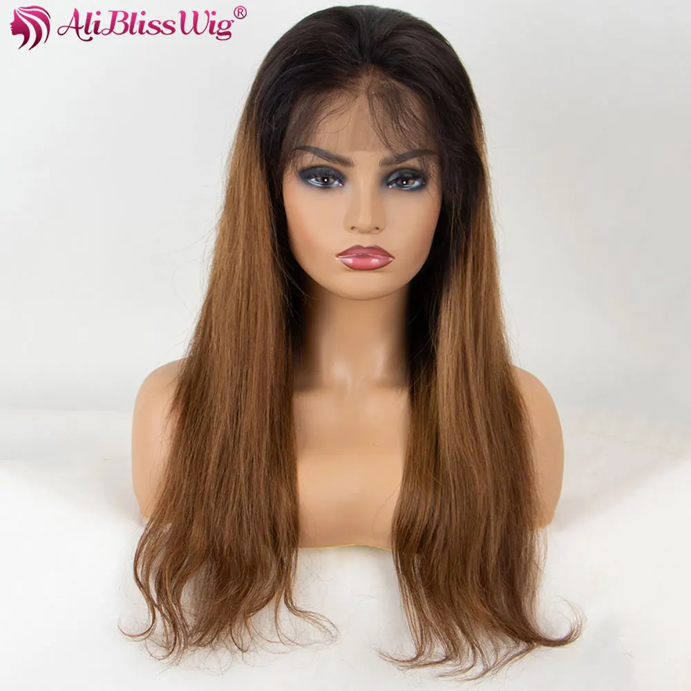 360 Lace Frontal Wig Ombre Brown Straight Lace Front Human Hair Wigs For Women Brazilian Remy Ponytail Natural Hairline (3)