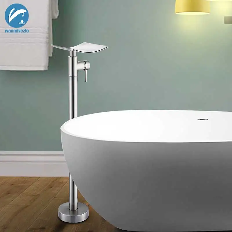 

Chrome Waterfall Bathtub Shower Faucet Floor Standing Bath Tub Spout Shower Single Handle Mixer Tap Bathroom Shower Faucet Mixer
