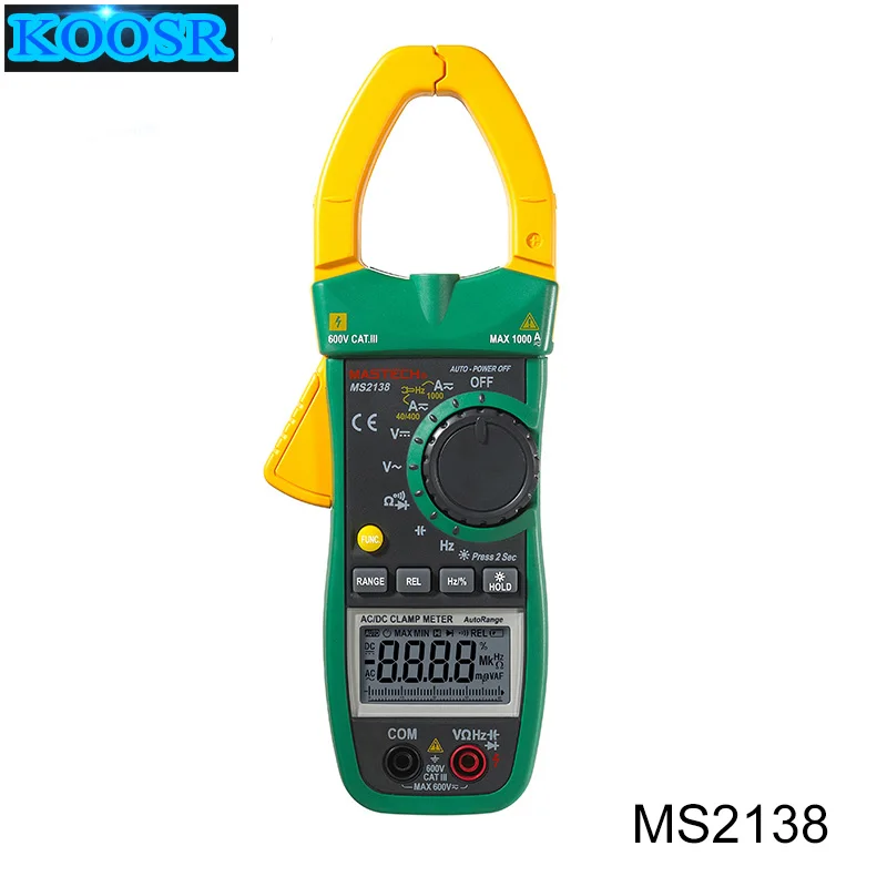 MASTECH MS2138 AC DC Voltage Current Clamp Meter (0-1000A)/Hz Duty Cycle Cap Tester Auto Range
MASTECH MS2138 AC DC Voltage Current Clamp Meter (0-1000A)/Hz Duty Cycle Cap Tester Auto Range