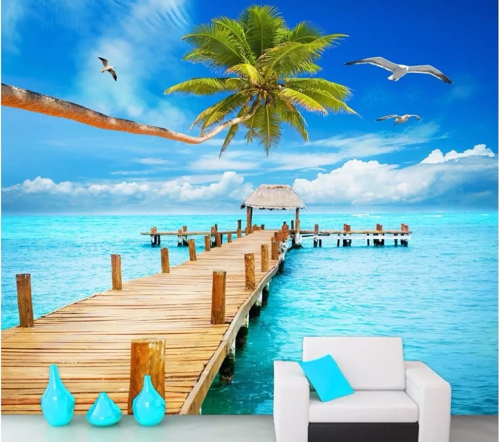 Custom mural 3d wallpaper Longbridge coconut sea scenery home decor painting wall murals for living room walls 3 d | Обустройство