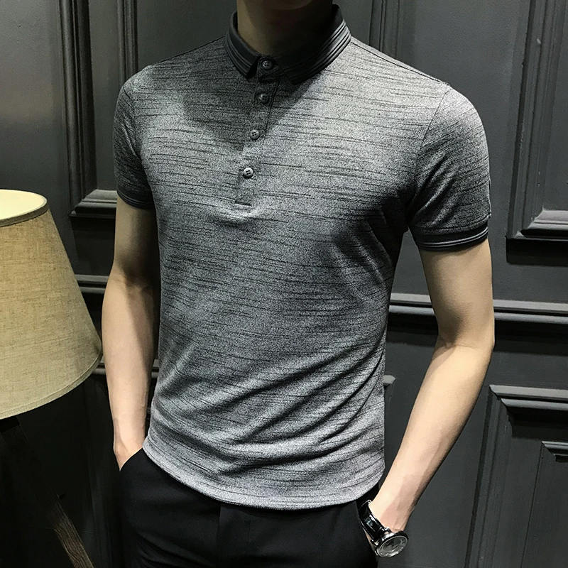 Men's cultivate one's morality men's stripe leisure half sleeve T-shirt with short sleeves
Men's cultivate one's morality men's stripe leisure half sleeve T-shirt with short sleeves