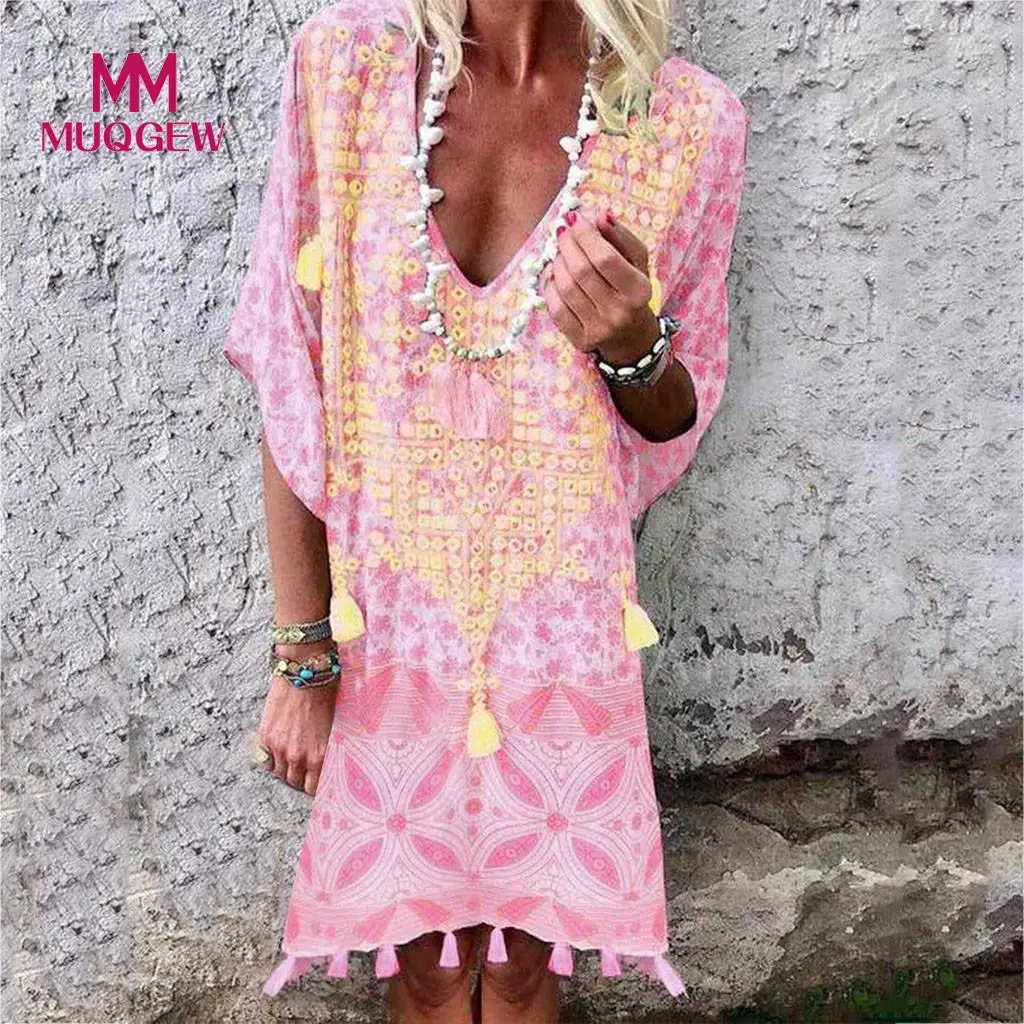 MUQGEW bohemian dress long white Women Print Bat Short Sleeve Low Cut Beachwear Casual Loose Mini Boho Dress #G8xn
MUQGEW bohemian dress long white Women Print Bat Short Sleeve Low Cut Beachwear Casual Loose Mini Boho Dress #G8xn