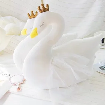 

Candice guo! super cute plush toy lovely cartoon crown swan goose soft stuffed doll cushion girl kids birthday Christmas gift 1p