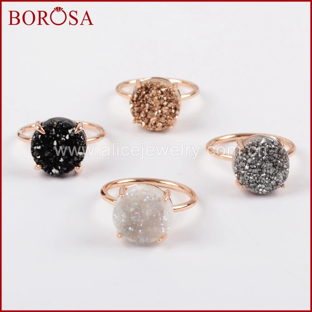 BOROSA 12mm Round Rose Gold Color Claw Titanium Natural Druzy Ring,Fashion Druzy Rainbow Crystal Gems Ring Party Jewelry ZG0166
BOROSA 12mm Round Rose Gold Color Claw Titanium Natural Druzy Ring,Fashion Druzy Rainbow Crystal Gems Ring Party Jewelry ZG0166