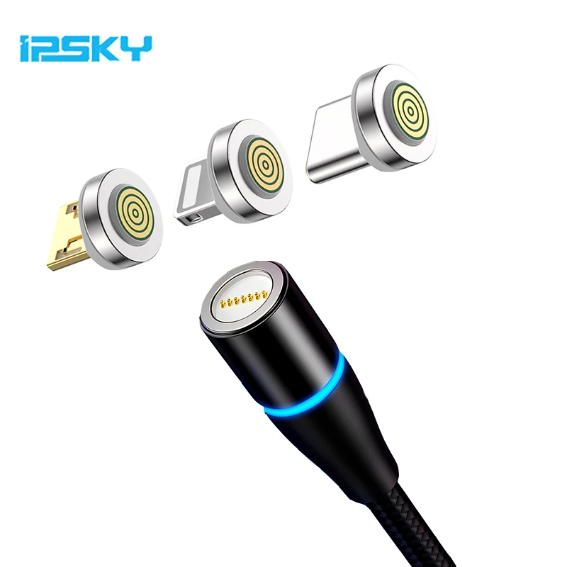 IPSKY для Iphone кабель Lightning Магнитный Micro USB C круглые телефонные кабели 3A Быстрая
