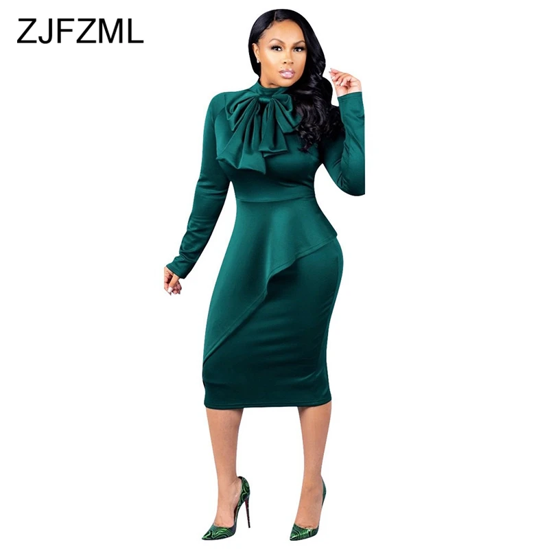Bow Collar Vintage Pencil Dresses 2018 Women Dark Green Long Sleeve Ruffle Midi Dress Elegant Office Lady Back Split Party Dress
Bow Collar Vintage Pencil Dresses 2018 Women Dark Green Long Sleeve Ruffle Midi Dress Elegant Office Lady Back Split Party Dress