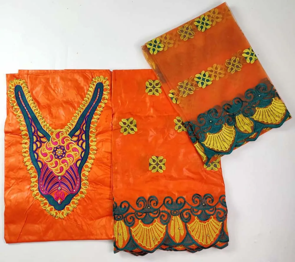 7 Yards Rhinestones 2018 African Lace Fabric High Quality Bazin Riche Getzner With French Net lace blouse Nigerian orange
7 Yards Rhinestones 2018 African Lace Fabric High Quality Bazin Riche Getzner With French Net lace blouse Nigerian orange