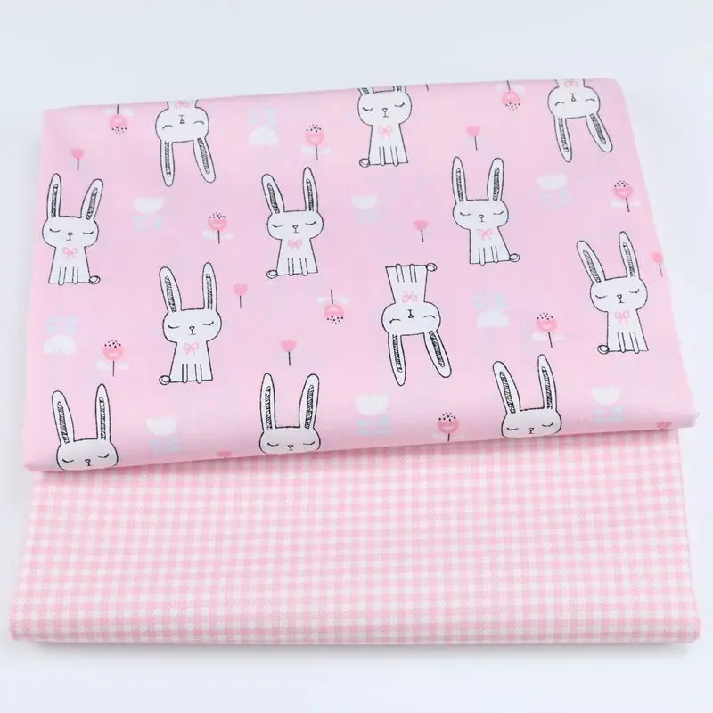 Новая саржевая хлопковая ткань с принтом розового кролика Лоскутная Ткань для
