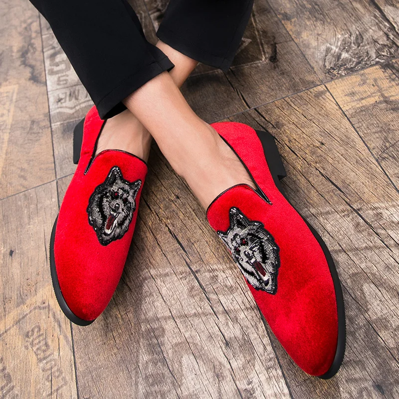 mens shoes suede leather wolf animal luxury brand slip on desinger male spring summer footwear fashion dress oxford shoe for men (25)