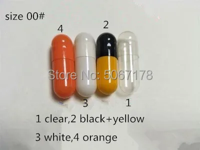 00# 1,000pcs Clear/White/Orange/Black-Yellow Hard Gelatin Empty Capsule Size 00, (joined or seperated empty capsules)
00# 1,000pcs Clear/White/Orange/Black-Yellow Hard Gelatin Empty Capsule Size 00, (joined or seperated empty capsules)