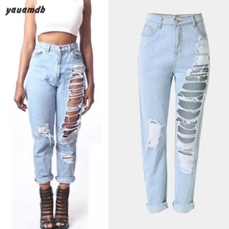 

size XS-3XL women Denim Jeans 2016 new spring/summer female Loose Pants sexy Ripped Pencil Jeans Hole Pants Trousers y72