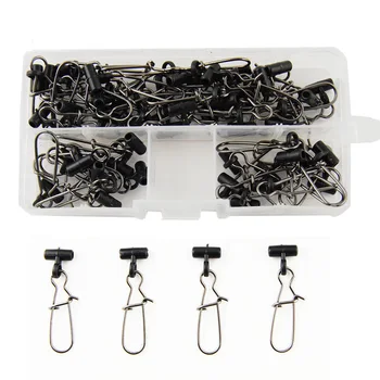 

50pcs Black Plastic Head Swivel With Nice Snap Sea Fishing Sinker Slide Swivels For Braid Fishing Line Slider Tackle With Box